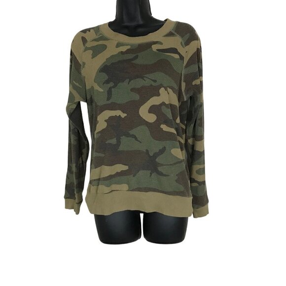 Aritzia TNA Waffle Knit Thermal Camouflage Long Sleeved Shirt  Size XS - Picture 3 of 8